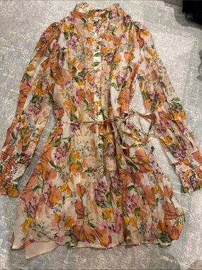 Fate Floral Tiered Long-Sleeve Dress - Pink, Yellow & Green